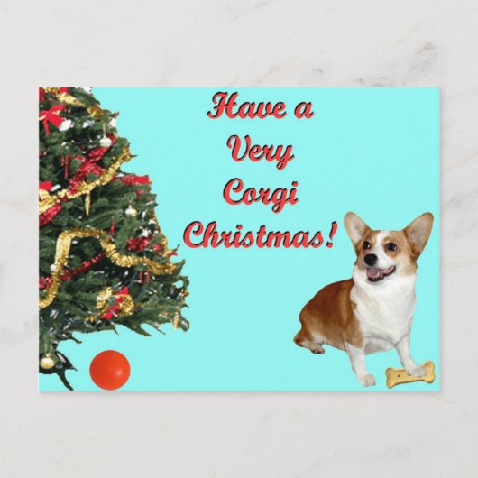 Zeer Corgi Kerstmis-SmilingDott Turkooise Postcar Feestdagenkaart (Voorkant)