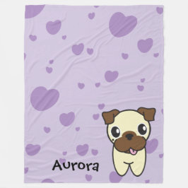 Zeer Cute Aurora de Pug Paarse Heart Fleece Deken