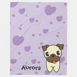 Zeer Cute Aurora de Pug Paarse Heart Fleece Deken