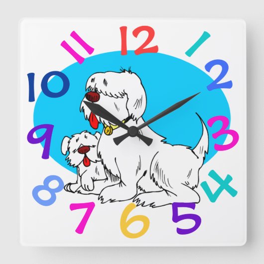 Zeer cute dog Design Children's Room Wall Clock Vierkante Klok (Voorkant)