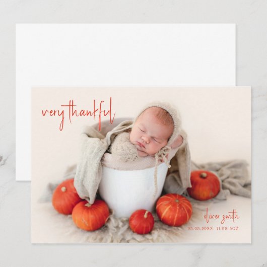 Zeer dankbare Herfst najaarsgeboorteaankondiging Kaart (Voorkant / Achterkant)