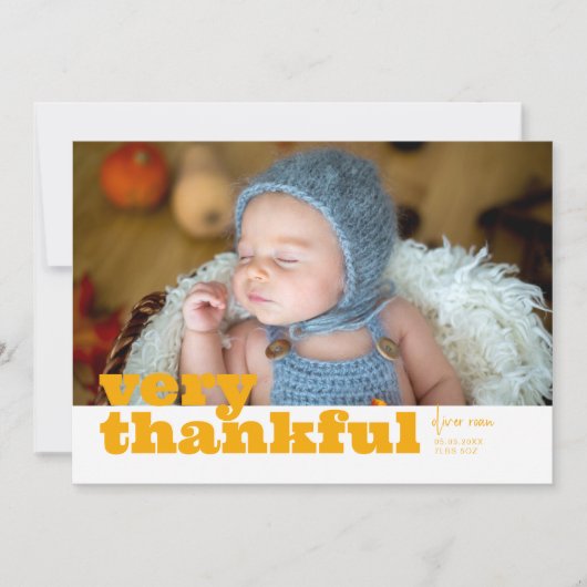 Zeer dankbare Herfst najaarsgeboorteaankondiging Kaart (Voorkant)