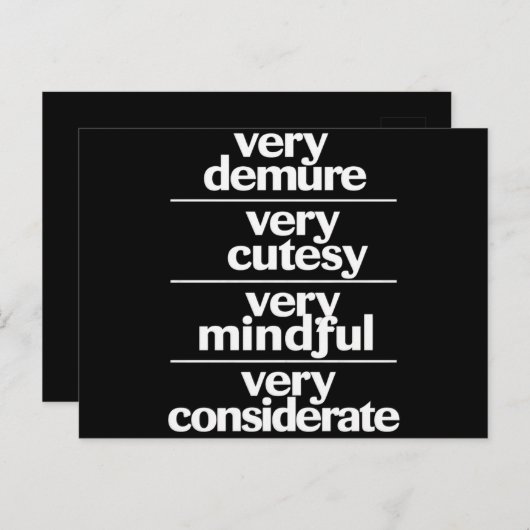 Zeer demure Zeer schattig Zeer attente demure Briefkaart (Voorkant / Achterkant)