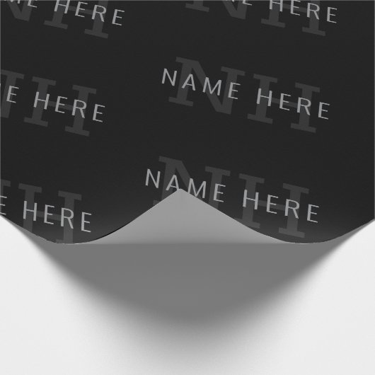 Zeer donker grijs & zwart Monogram Naam Patroon Cadeaupapier (Hoek)
