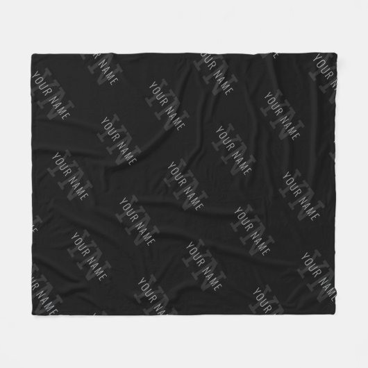 Zeer donker grijs & zwart Monogram Naam Patroon Fleece Deken (Voorkant (Horizontaal))