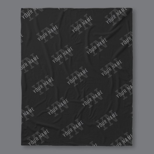 Zeer donker grijs & zwart Monogram Naam Patroon Fleece Deken