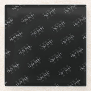 Zeer donker grijs & zwart Monogram Naam Patroon Glazen Onderzetter