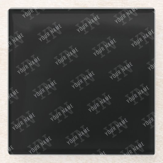 Zeer donker grijs & zwart Monogram Naam Patroon Glazen Onderzetter (Voorkant)