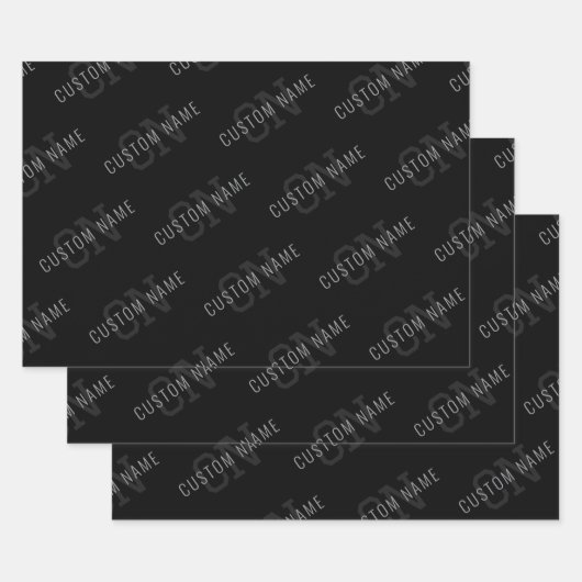 Zeer donker grijs & zwart Monogram Naam Patroon Inpakpapier Vel (Set)