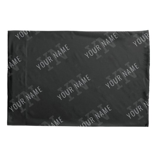 Zeer donker grijs & zwart Monogram Naam Patroon Kussensloop (Achterkant)
