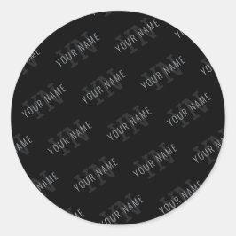 Zeer donker grijs & zwart Monogram Naam Patroon Ronde Sticker