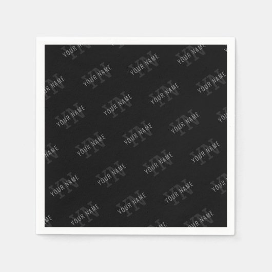Zeer donker grijs & zwart Monogram Naam Patroon Servet (Voorkant)