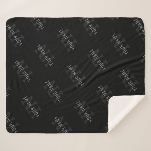 Zeer donker grijs & zwart Monogram Naam Patroon Sherpa Deken (Voorkant (horizontaal))