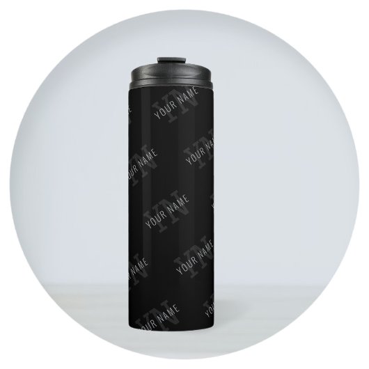 Zeer donker grijs & zwart Monogram Naam Patroon Thermosbeker