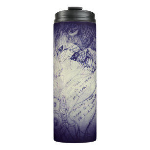 Zeer donker wezen volgt me thermosbeker