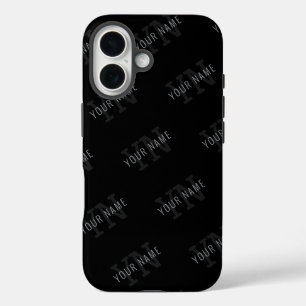 Zeer donkergrijze en zwarte monogram naam patroon iPhone 16 hoesje