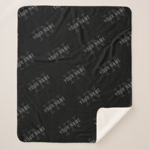 Zeer donkergrijze en zwarte monogram naam patroon sherpa deken