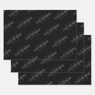 Zeer donkergrijze en zwarte monogramnaam patroon inpakpapier vel