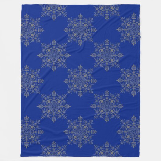 Zeer Elegant Damask Pattern Royal Blue Fleece Deken (Voorkant)