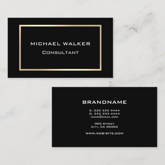 Zeer Elegant Goud Lijst Plain Zwart Professional Visitekaartje (Voorkant / Achterkant)