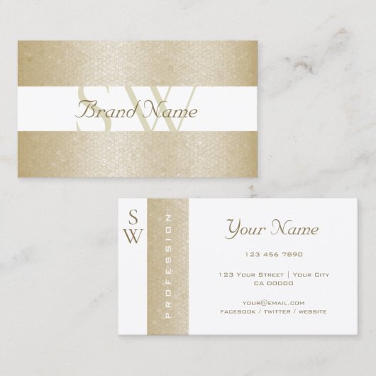 Zeer elegant Parelkleurig en wit met monogram kwal Visitekaartje (Voorkant / Achterkant)