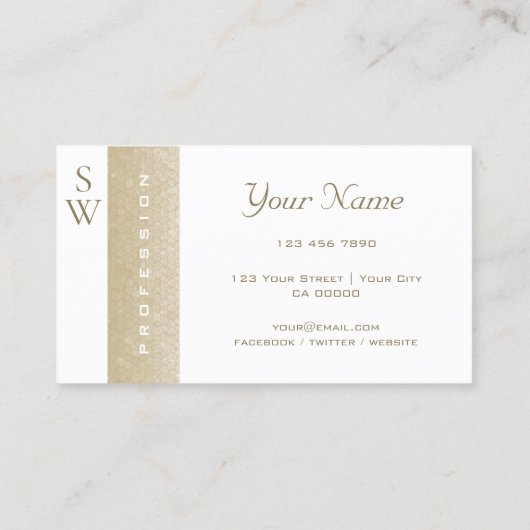 Zeer elegant Parelkleurig en wit met monogram kwal Visitekaartje (Achterkant)