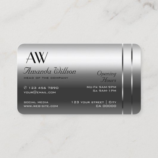 Zeer Elegant Silver Shimmery Diamonds en Initialen Visitekaartje (Achterkant)