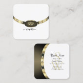 Zeer elegant wit en goud met Monogram Diamanten Vierkante Visitekaartje (Voorkant / Achterkant)