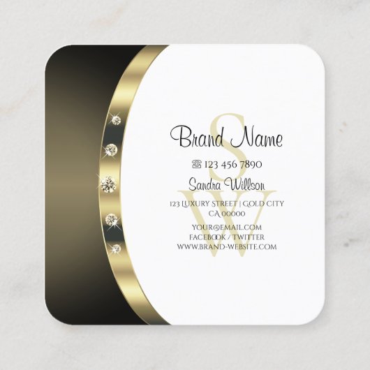 Zeer elegant wit en goud met Monogram Diamanten Vierkante Visitekaartje (Achterkant)