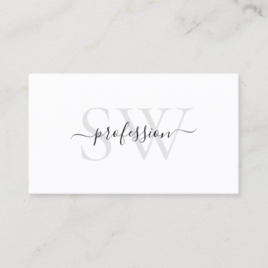 Zeer elegant wit licht pasta grijs met monogram visitekaartje (Voorkant)