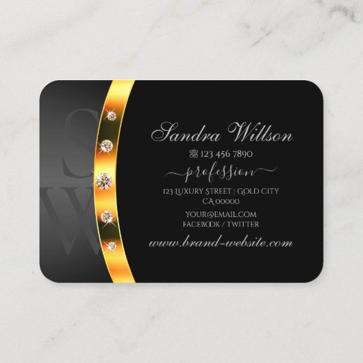 Zeer elegant zwart en goud met Monogram Diamonds Visitekaartje (Achterkant)