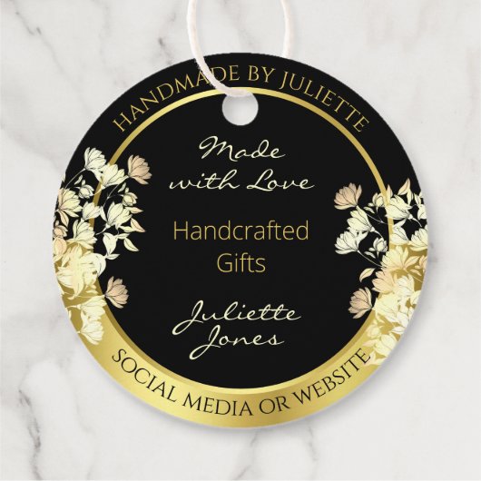 Zeer elegant zwart Floral en Gold Lijst Hartelijk Bedankjes Labels (Achterkant)