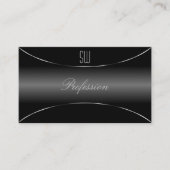 Zeer elegant zwart met zilveren rand en monogram visitekaartje (Voorkant)