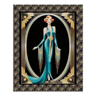 Zeer elegante art deco dame. perfect poster