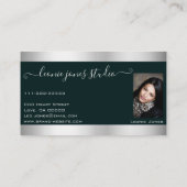 Zeer elegante donkergroene zilveren glitter Foto L Visitekaartje (Achterkant)