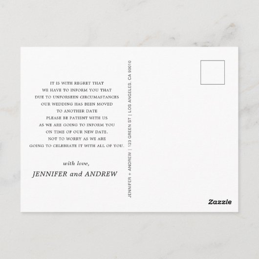 Zeer elegante script verandering van huwelijksplan briefkaart (Achterkant)