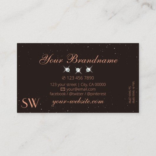 Zeer elegante zwarte bruine Sparkle Diamonds Initi Visitekaartje (Achterkant)
