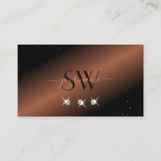 Zeer elegante zwarte bruine Sparkle Diamonds Initi Visitekaartje (Voorkant)