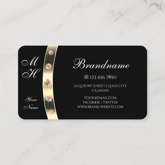 Zeer elegante zwarte en gouden mousserende diamant visitekaartje (Achterkant)