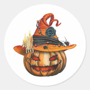 Zeer eng gesneden Halloween pompoen en spinnen Ronde Sticker