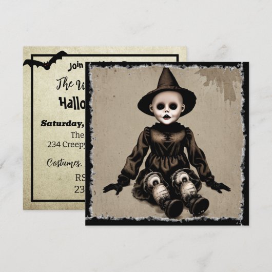 Zeer eng griezelig pop halloween feest kaart (Voorkant / Achterkant)