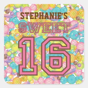 Zeer fijn Snoep Collectie Birthday Vierkante Sticker
