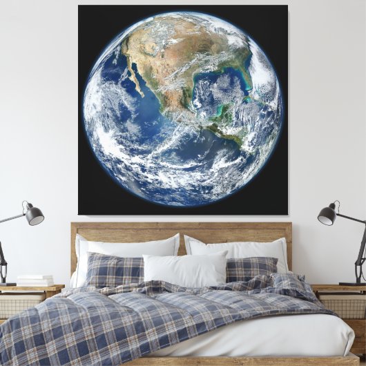 Zeer gedetailleerde aarde | Blauw marmer Canvas Afdruk (Insitu (Slaapkamer))