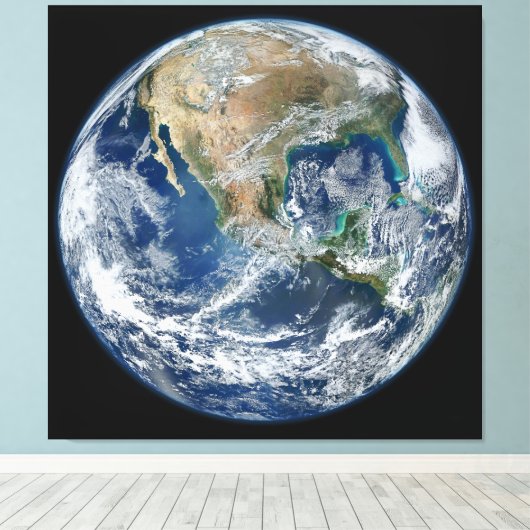 Zeer gedetailleerde aarde | Blauw marmer Canvas Afdruk (Insitu (Houten vloer))