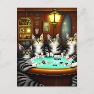 Zeer gedetailleerde katten spelen poker briefkaart