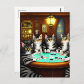 Zeer gedetailleerde katten spelen poker briefkaart (Voorkant / Achterkant)