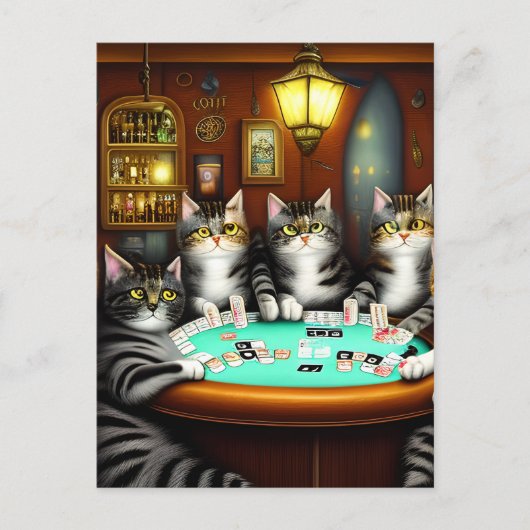 Zeer gedetailleerde katten spelen poker briefkaart (Voorkant)
