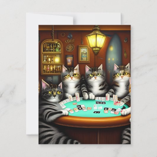 Zeer gedetailleerde katten spelen poker notitiekaartje (Voorkant)