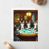 Zeer gedetailleerde katten spelen poker notitiekaartje (Voorkant / Achterkant in situ)