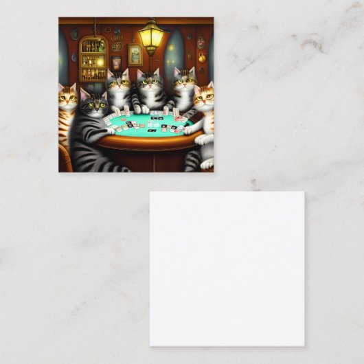 Zeer gedetailleerde katten spelen poker vierkante visitekaartje (Voorkant / Achterkant)